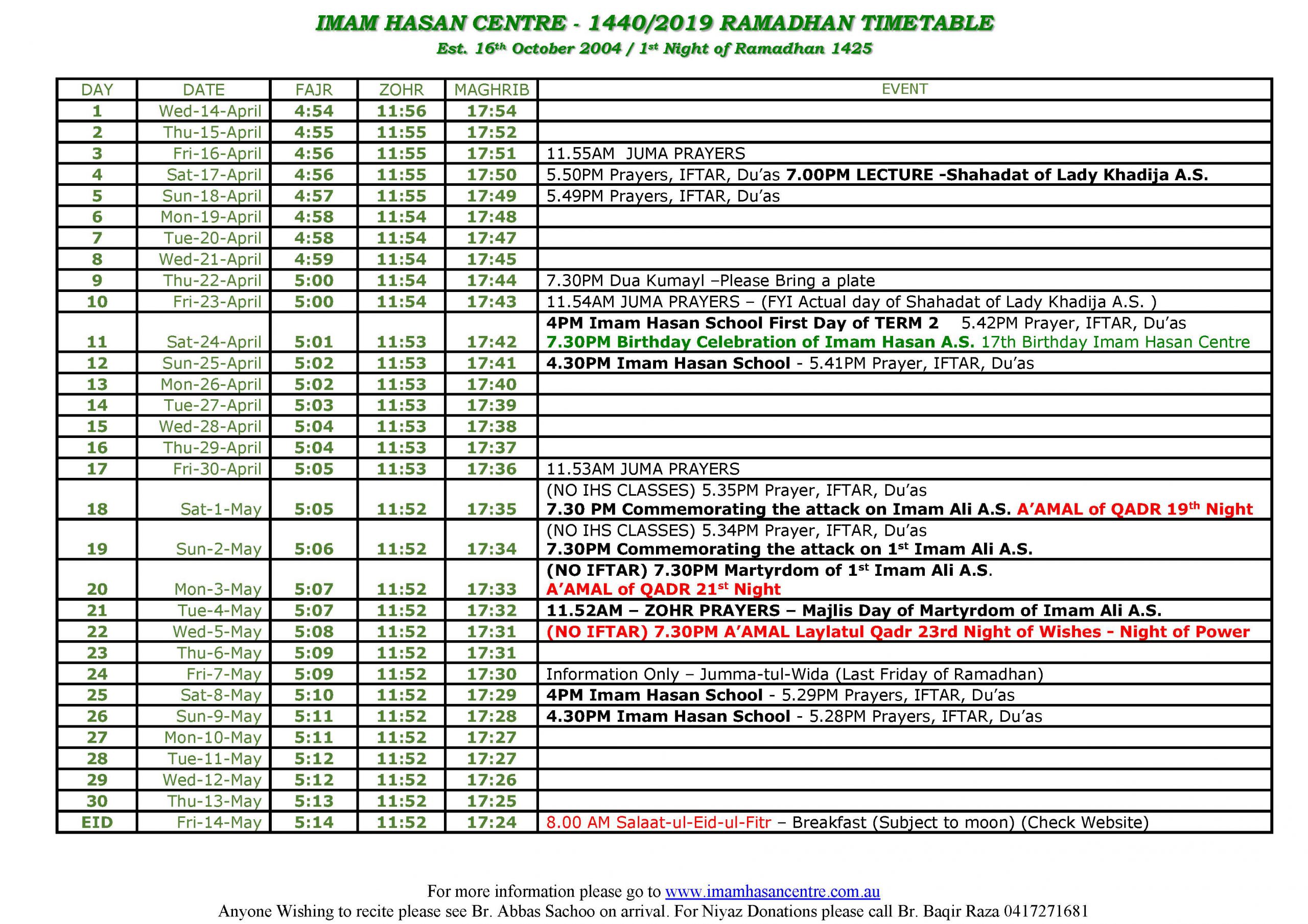 Ramadhan 1442 Calendar of Events and Detailed Calendar