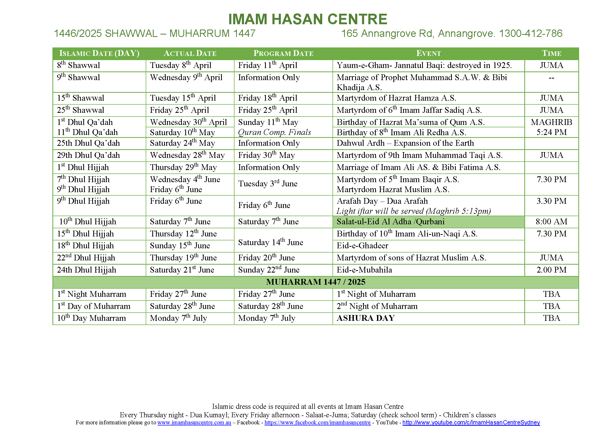 CORRECTION : ZILLHAJJ – EID-ul-ADHA DATE – SATURDAY 7th JUNE
